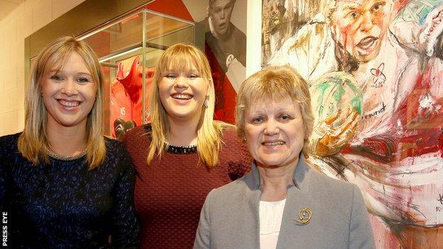 Nevin Spence's sisters Emma and Laura and mother Essie at the opening ceremony