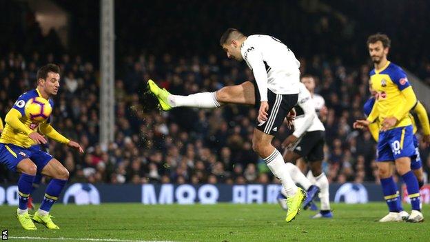 Aleksandar Mitrovic scores his second goal against Southampton