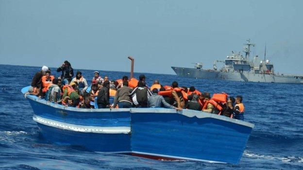 Illegal migrants, mainly from Africa, spotted 100 miles south of Lampedusa and rescued by Italian units