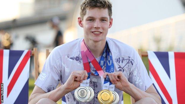 Duncan Scott with his four Olympic medals from Tokyo