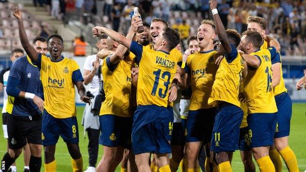 Union Saint-Gilloise players celebrate