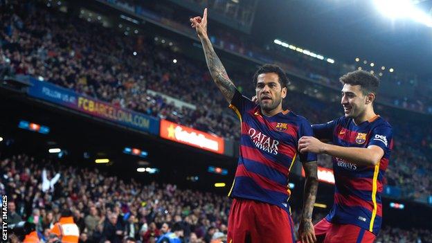 Dani Alves in action for Barcelona in 2015