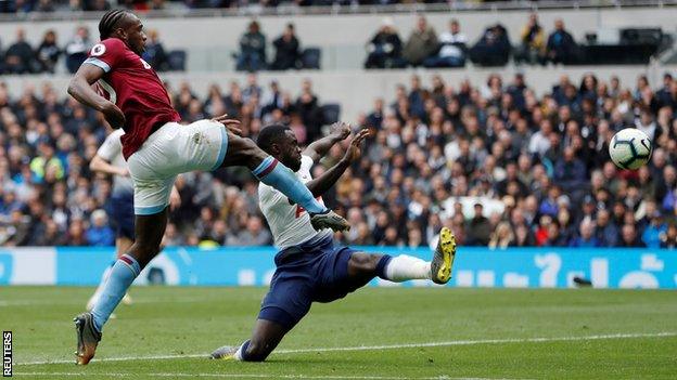 Michail Antonio scores for West Ham against Spurs