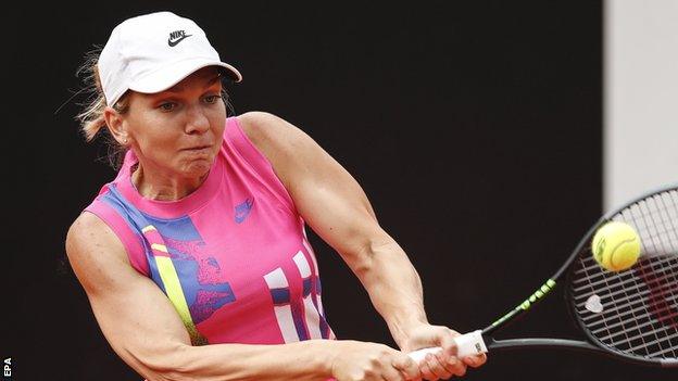 Simona Halep returns a ball at the Italian Open