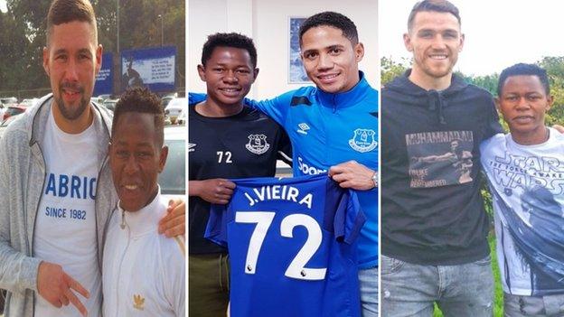 Jacob Viera with some of his new Merseyside icons: (from left to right) Tony Bellew, Steven Pienaar and Callum Smith