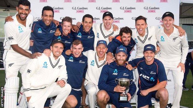 New Zealand with the Test series trophy