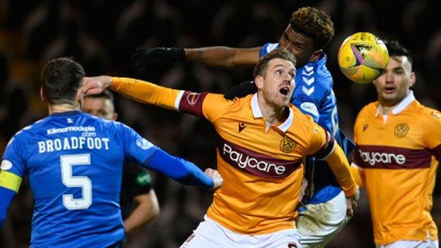 Jordan White (centre) in action for Motherwell against Kilmarnock