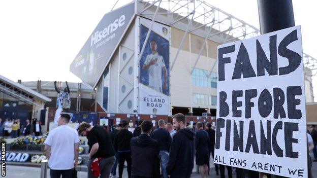 Protests against European Super League at Elland Road