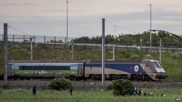 A Eurotunnel train in Coquelles near Calais