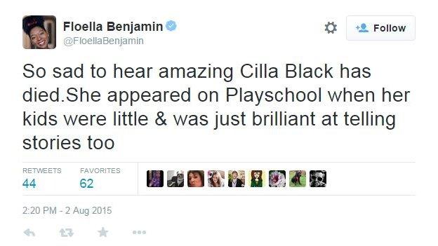 Floella Benjamin Twitter tribute to Cilla Black