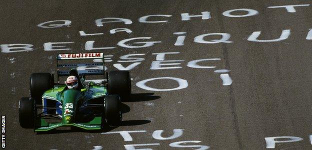 Protestors angry at Gachot's plight - all attributed to a can of CS gas - covered sections of the Spa track in graffiti at the 1991 Belgian Grand Prix. Presumably they used brushes instead of cans?