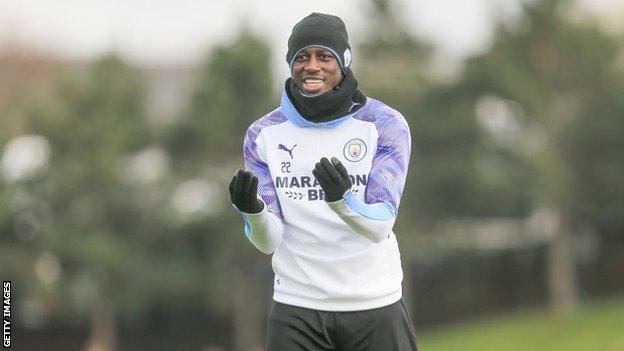 Benjamin Mendy training with Manchester City