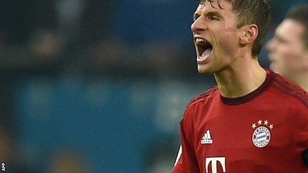 Thomas Muller celebrates his goal against Schalke