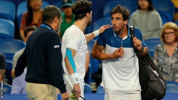 Nikoloz Basiashvili talks to Pablo Cuevas