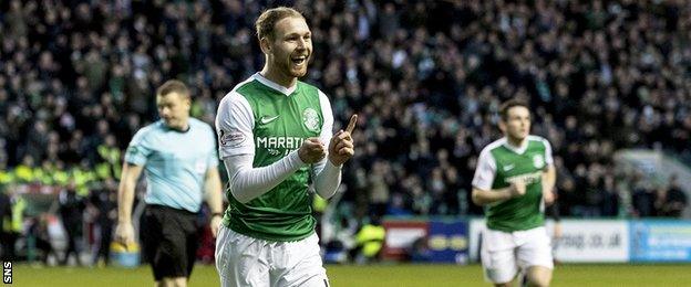 Martin Boyle celebrates scoring for Hibernian against Dunfermline