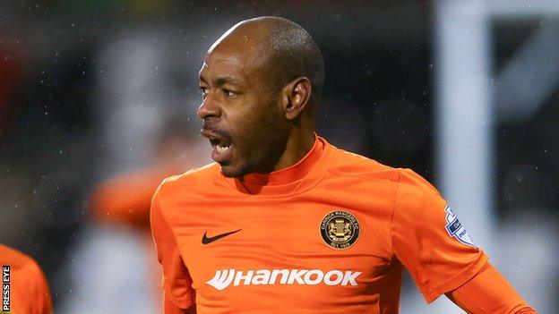 Miguel Chines' penalty put Carrick Rangers 1-0 up against Crumlin Star in the Irish Cup sixth round tie