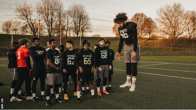 NFL Academy students in training