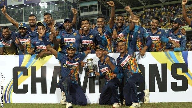 Sri Lanka with the ODI series trophy