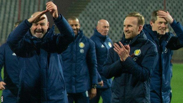 Scotland head coach Steve Clarke (left) celebrates