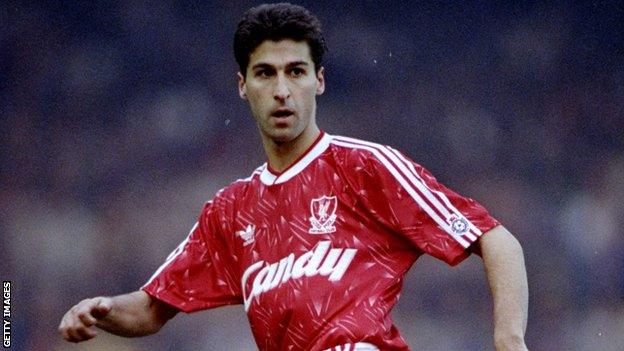 Jimmy Carter in action for Liverpool during a Division One match against Everton at Anfield in February 1991