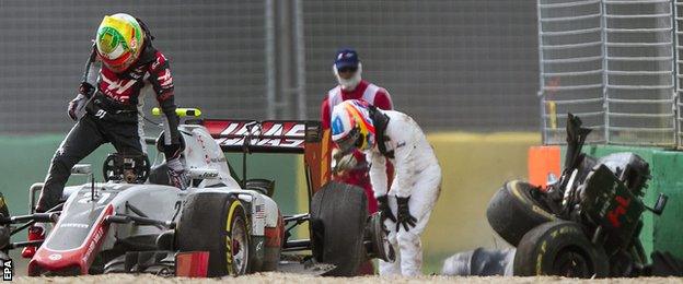 Gutierrez and Alonso walk away from their cars