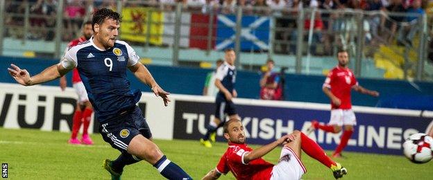 Chris Martin scores to put Scotland 2-1 up against Malta