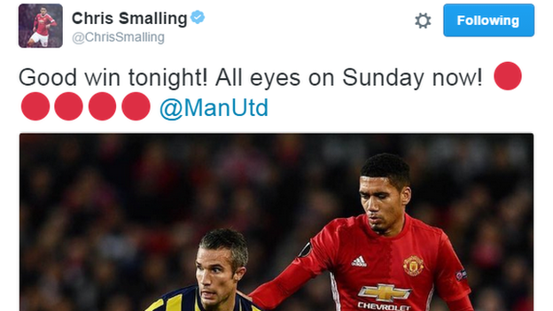 Chris Smalling's tweet on focusing on Sunday at Chelsea