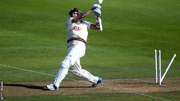Jade Dernbach is bowled