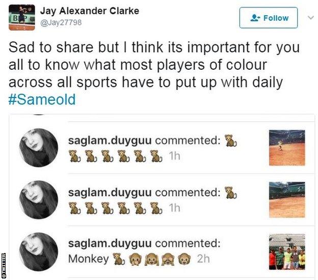 Jay Clarke tweet of racist abuse