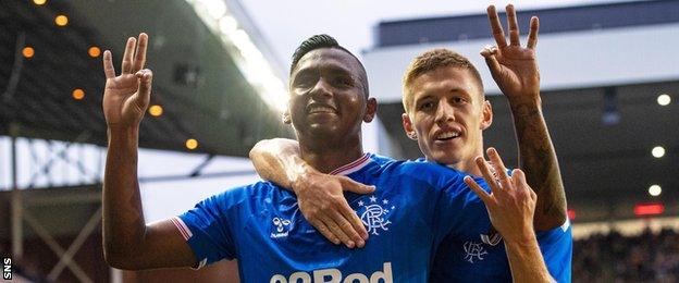 Alfredo Morelos celebrates scoring