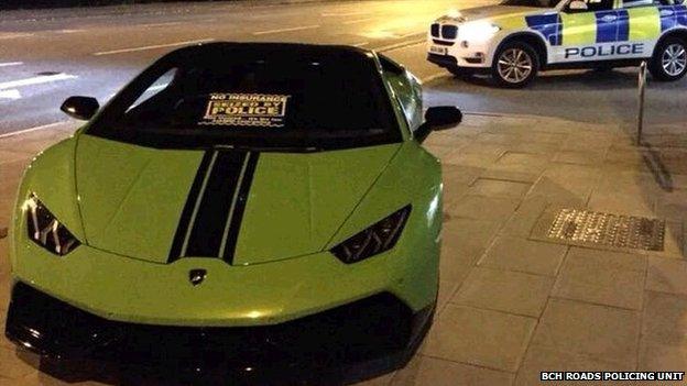 A Lamborghini parked outside Parkside police station in Cambridge