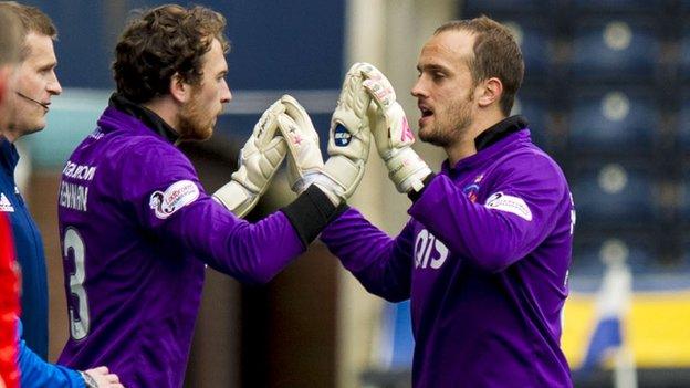 Kilmarnock goalkeepers Connor Brennan (left) and Jamie MacDonald