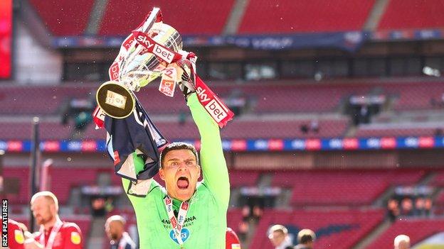 Kyle Letheren was a key part of Morecambe's extra-time League Two play-off final win over Newport County at Wembley on 31 May