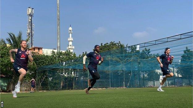 Ben Stokes, Jofra Archer and Rory Burns training in India