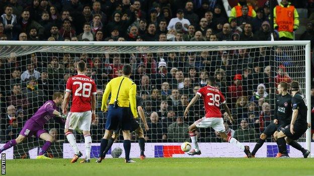 Marcus Rashford, 18, scores on his Manchester United debut in front of the Stretford End