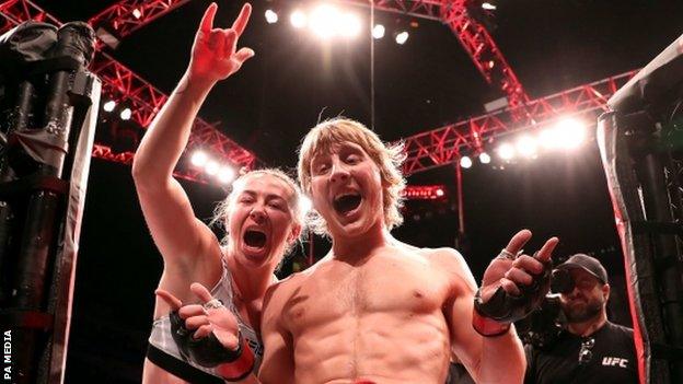 Molly McCann and Paddy Pimblett celebrate at UFC London