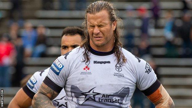 Ashton Sims of Toronto Wolfpack shows his disappointment at full-time