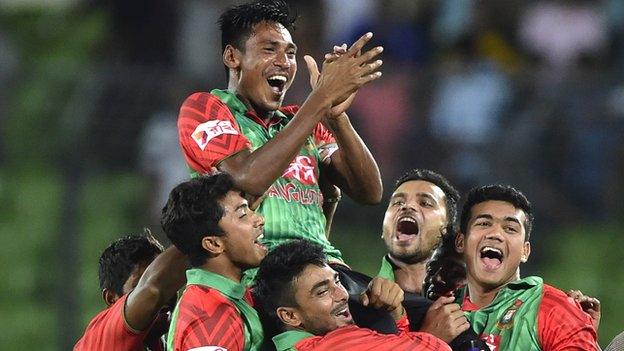 Bangladesh's Mustafizur Rahman celebrates