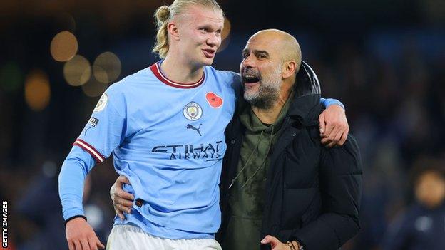 Erling Haaland and Pep Guardiola