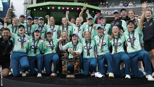 Oval Invincibles celebrate winning The Hundred