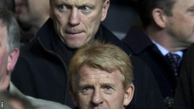 David Moyes behind Gordon Strachan in the crowd