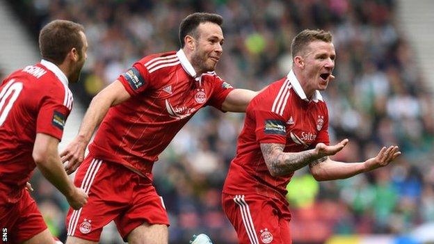 Aberdeen players celebrate a goal