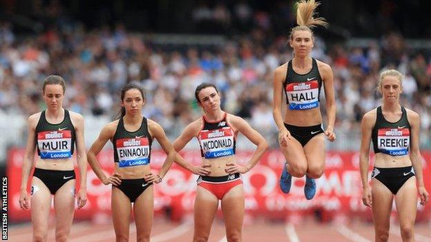 Jemma Reekie and Laura Muir line up on the start line