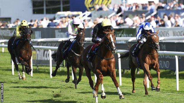 Frankie Dettori rides Stradivarius to victory in the Doncaster Cup