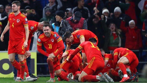 Wales celebrate beating Hungary