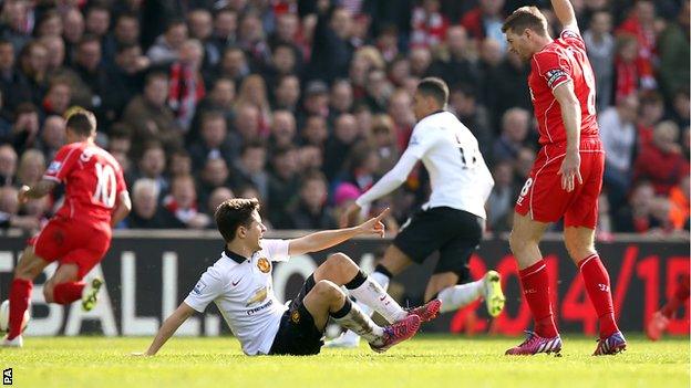 Manchester United's Ander Herrera (left) and Liverpool's Steven Gerrard