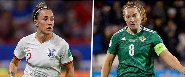 England's Lucy Bronze and Northern Ireland's Marissa Callaghan