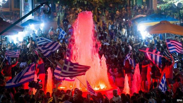 Greeks celebrating referendum result