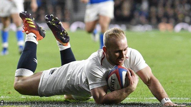 England scrum-half Dan Robson scores in the win over Italy