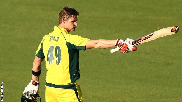 Australia captain Steve Smith celebrates his century